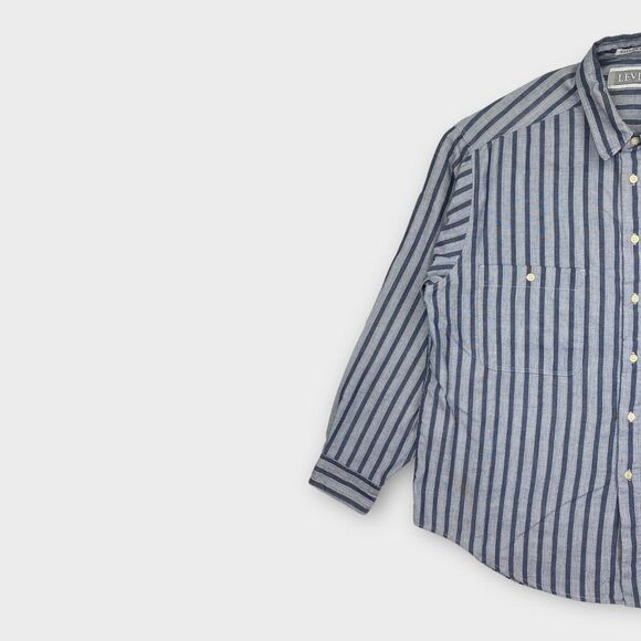 VINTAGE 70s Levis Shirt Mens Extra Large Blue Striped Silver Label Big E Western - Picture 3 of 16